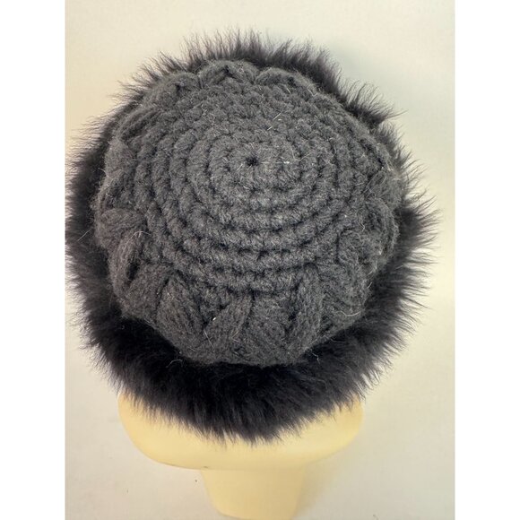 Vintage Neiman Black Fuzzy Hat 55% Wool 45% Acrylic Made In Italy Womens Winter main image 9